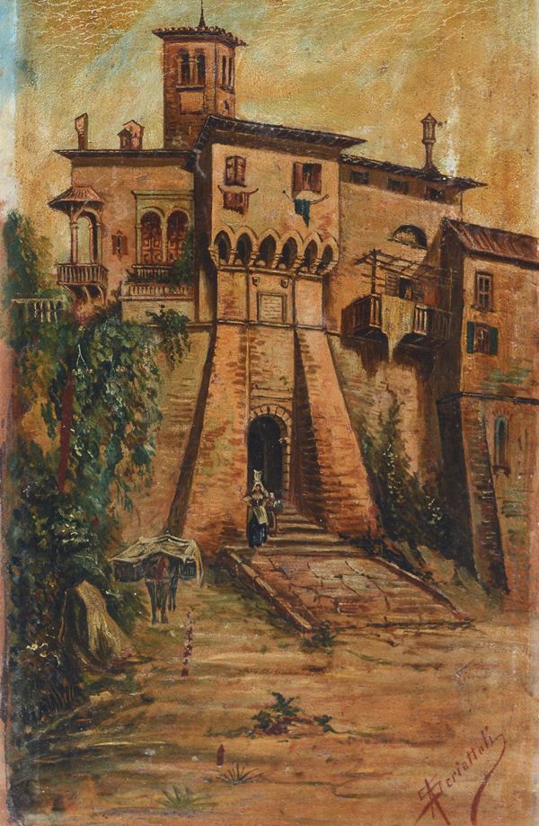 Anonimo, XIX sec. - Castello e figure