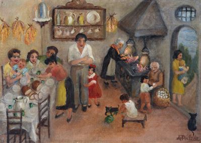 Anonimo XX secolo, Interno con scena familiare