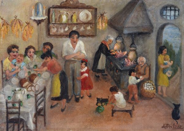 Anonimo, XX sec. - Interno con scena familiare