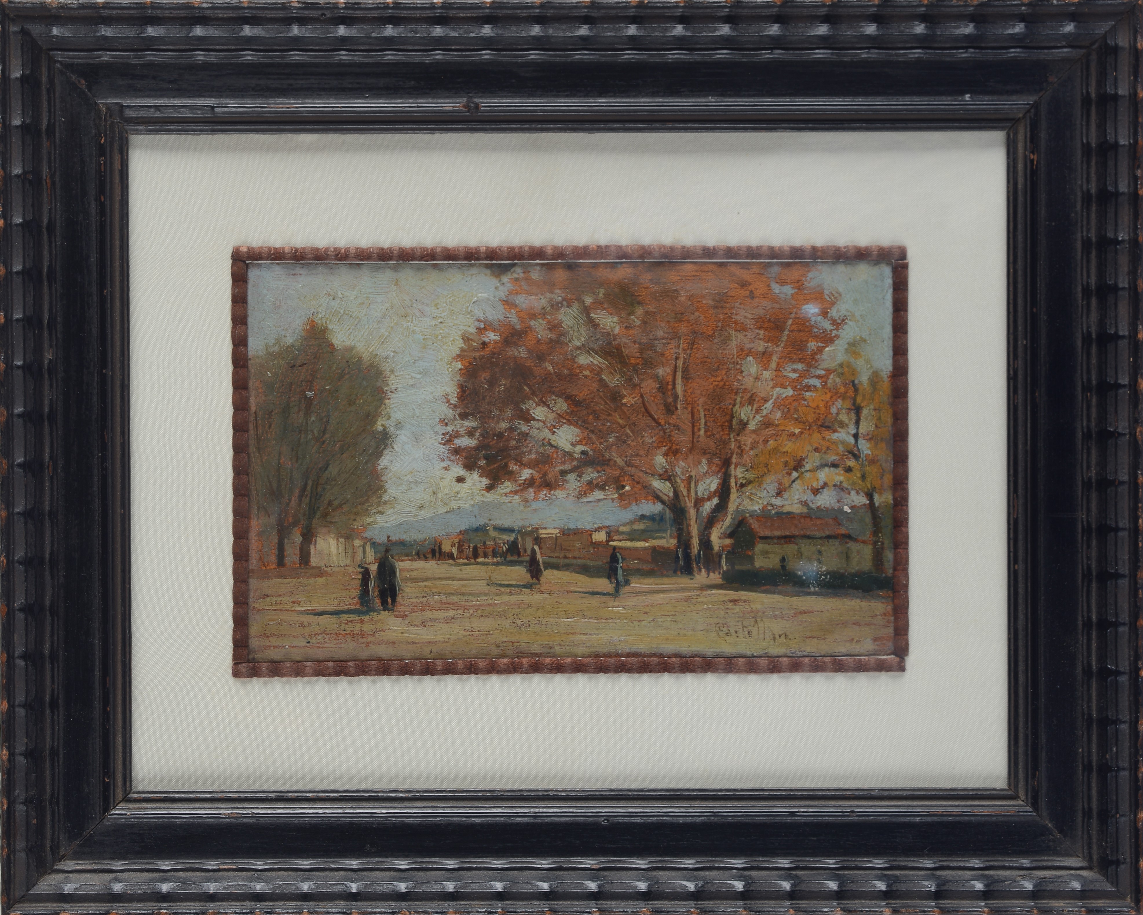 Paride Castellan - Paesaggio con alberi, olio su tavola
