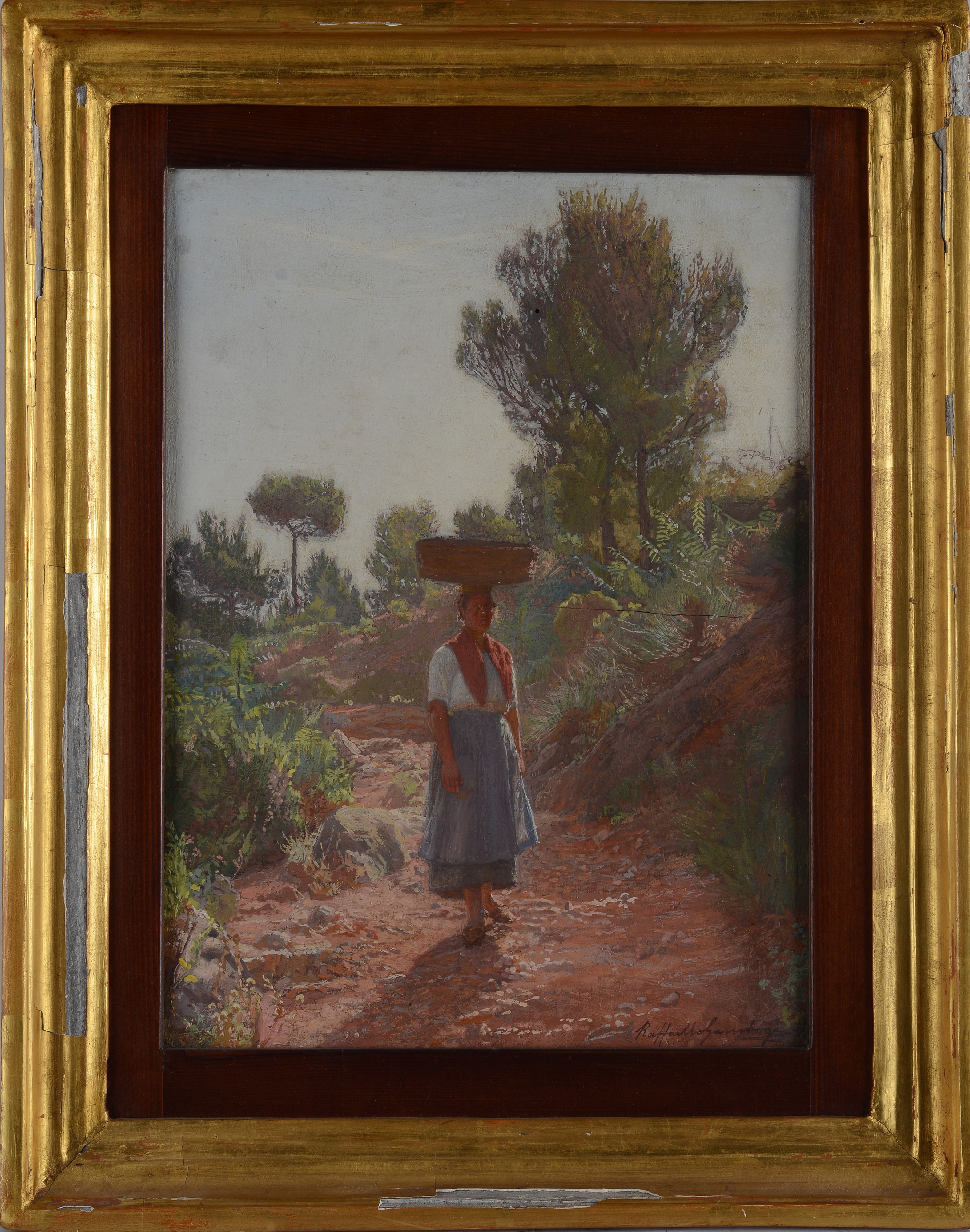 Raffaello Gambogi - Contadina con cesto, olio su tavola
