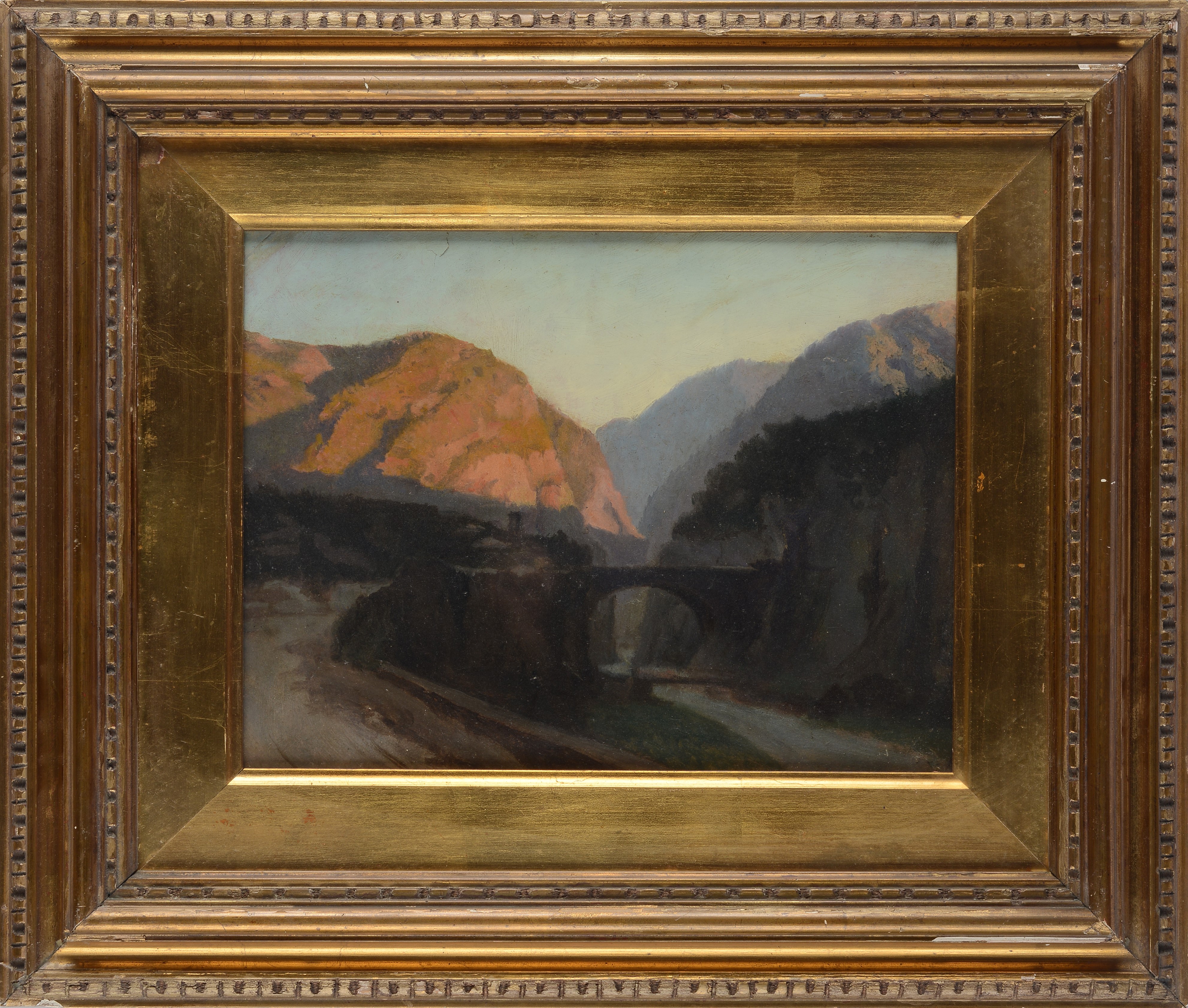 Pietro Sassi - Paesaggio con ponte, olio su carta (1893)