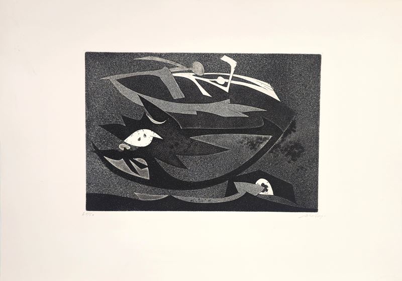 Gianni Dova - Senza titolo (acquaforte e acquatinta su carta), 1971