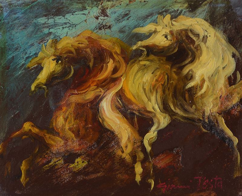 Gianni Testa - Cavalli, olio su tela