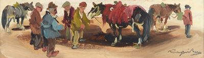 Carrettieri livornesi, olio su faesite (1975)