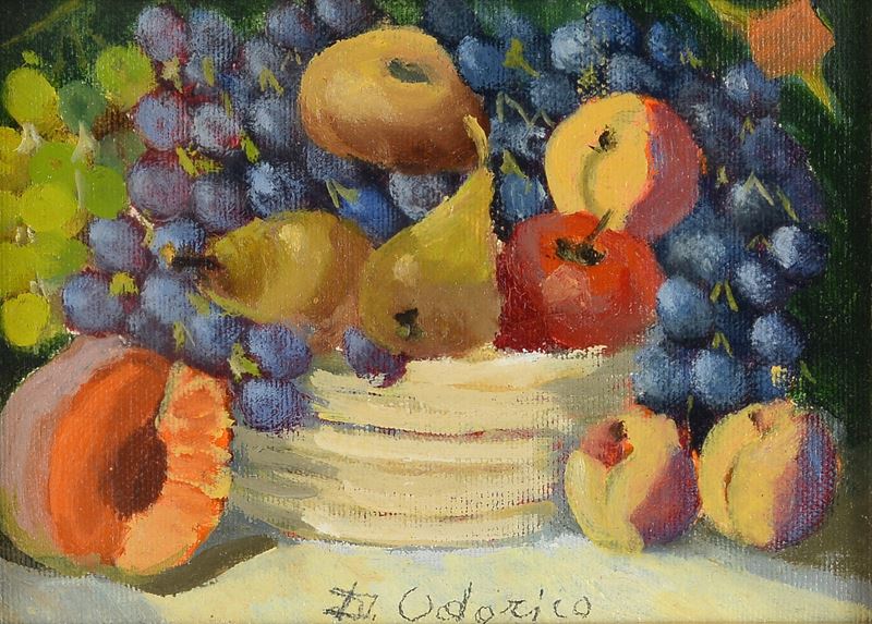 Anonimo, XX Sec. - Anonimo del XX secolo, Natura morta con frutta, olio su cartone telato