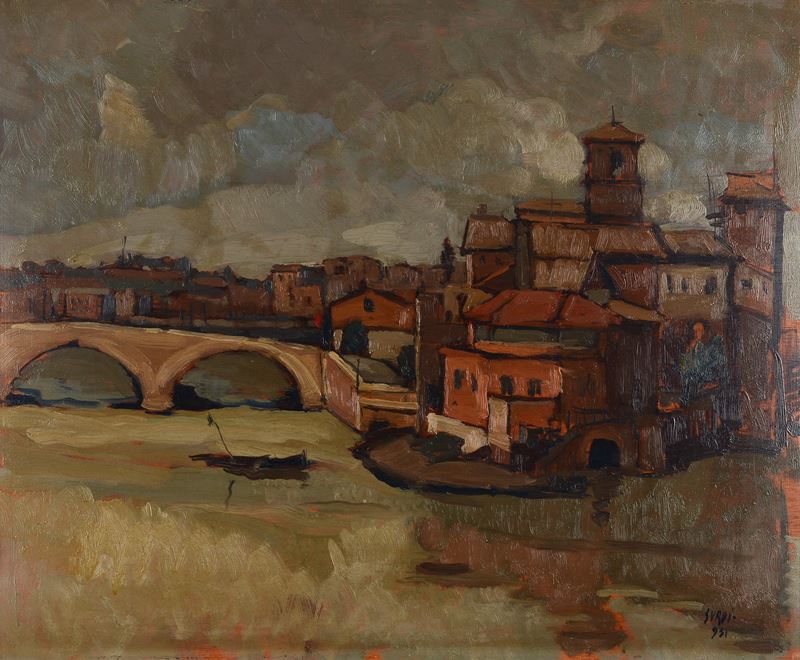 Luigi Surdi - Veduta Cittadina con Ponti