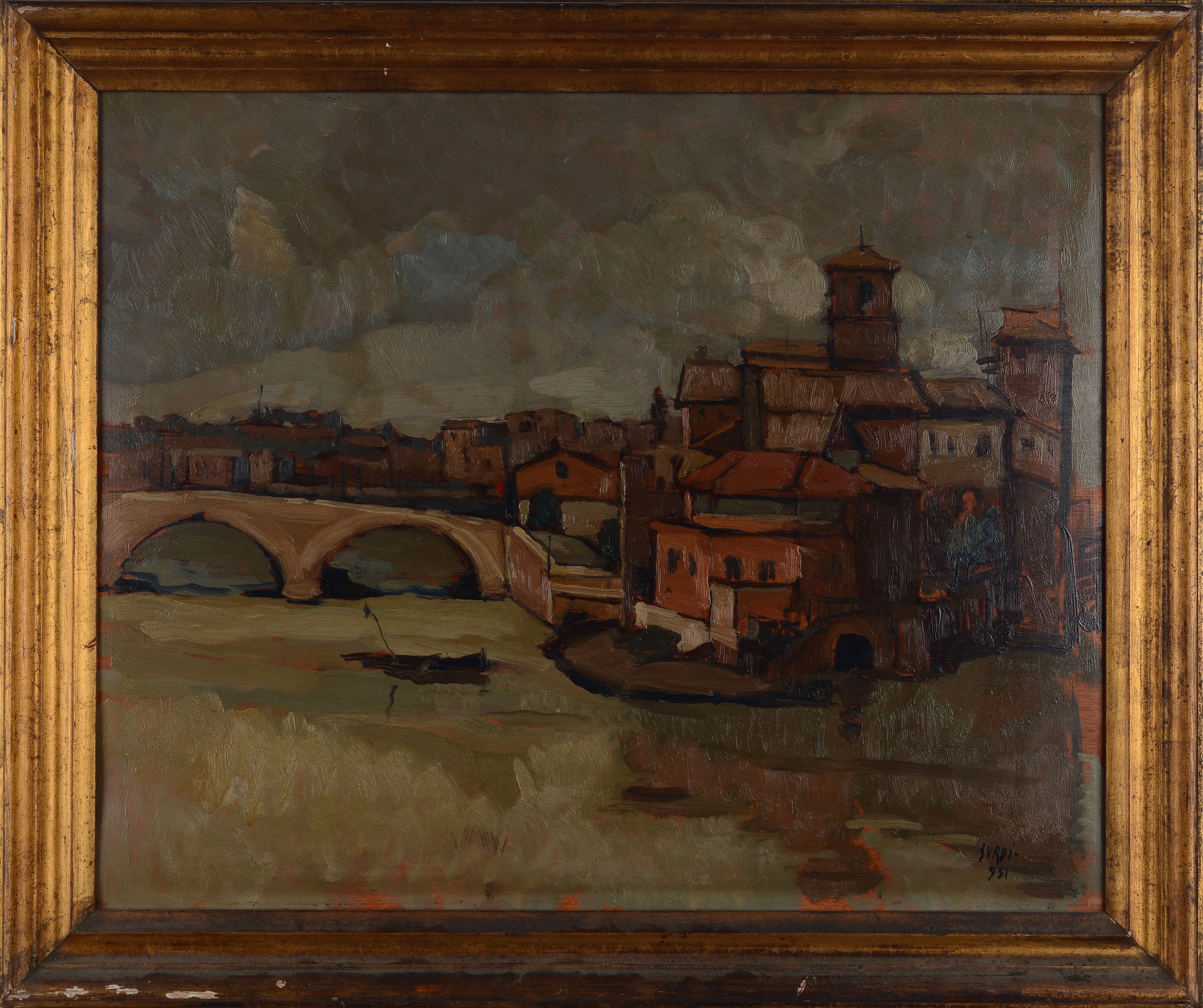 Luigi Surdi - Veduta Cittadina con Ponti