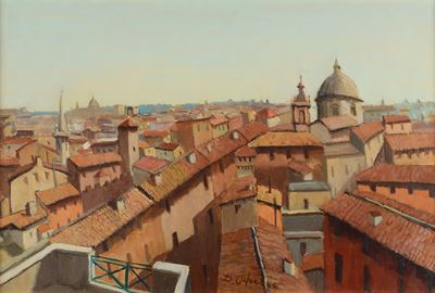Anonimo, Tetti di Roma, olio su tela