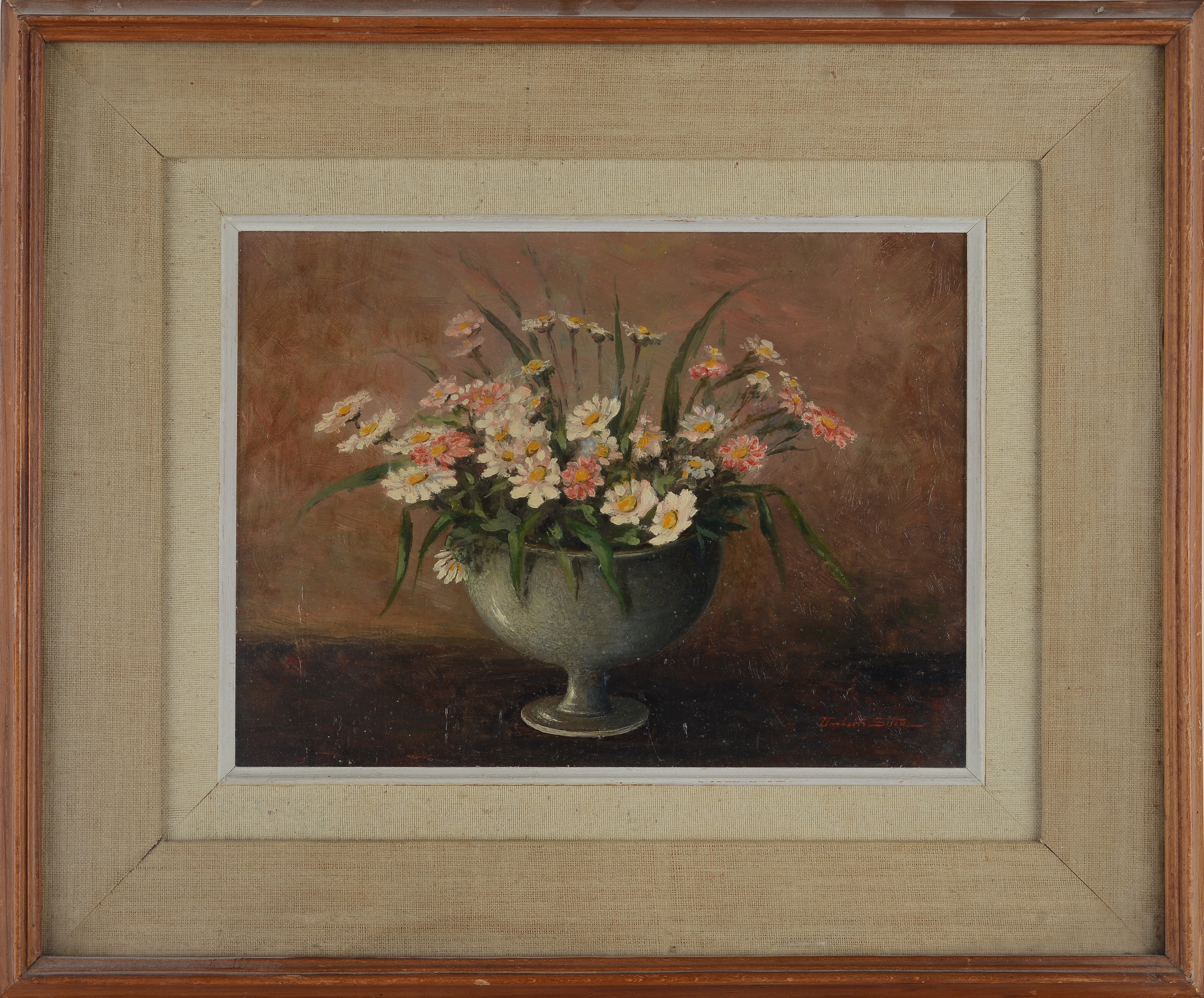 Anonimo, XX Sec. - Anonimo del XX secolo, Vaso con fiori, olio su cartone