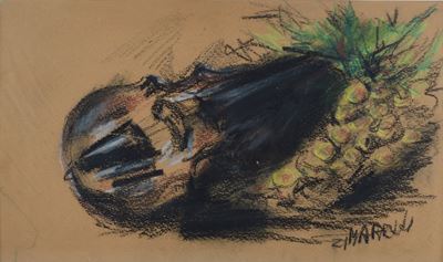 Anonimo del XX secolo, Violino e frutta