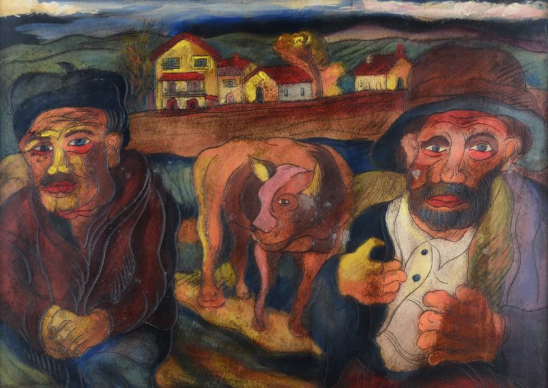 Giuseppe Serafini - Contadini con mucca