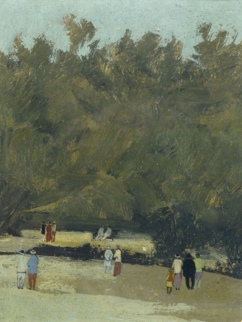Marcello Boccacci - Passeggiata, olio su tavoletta