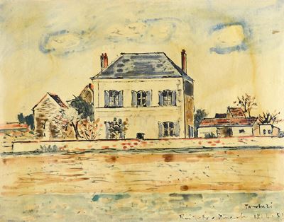 Casa sul fiume, olio su cartone telato (1951)