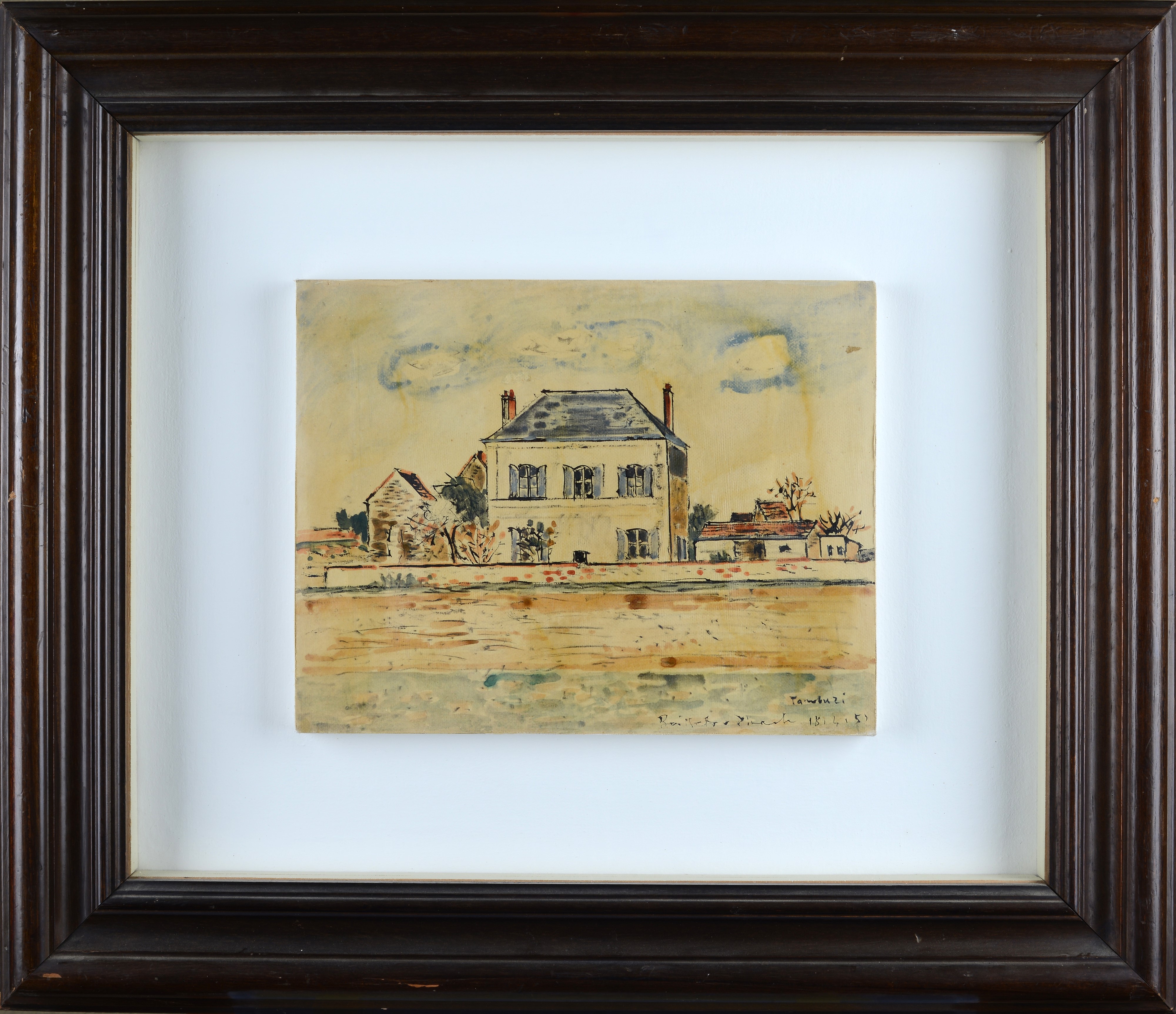 Orfeo Tamburi - Casa sul fiume, olio su cartone telato (1951)