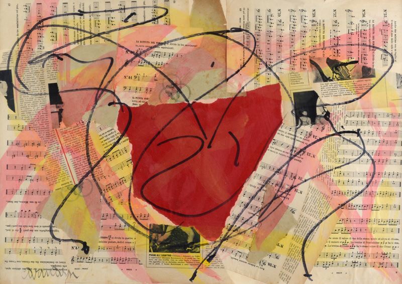 Arturo Carmassi - Senza titolo (tecnica mista e collage su cartone)