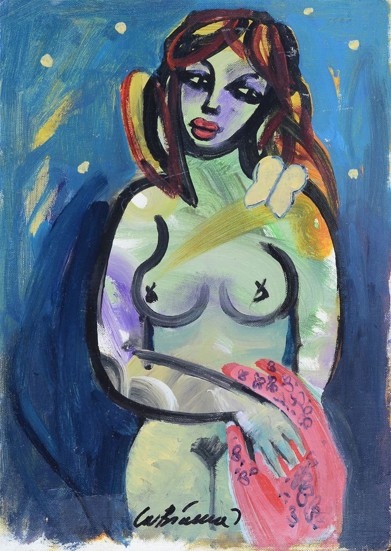 Dino la Bianca - Nudo, olio su cartone telato