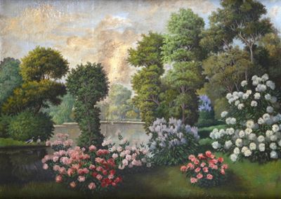 Anonimo del XX secolo, Giardino, olio su tela