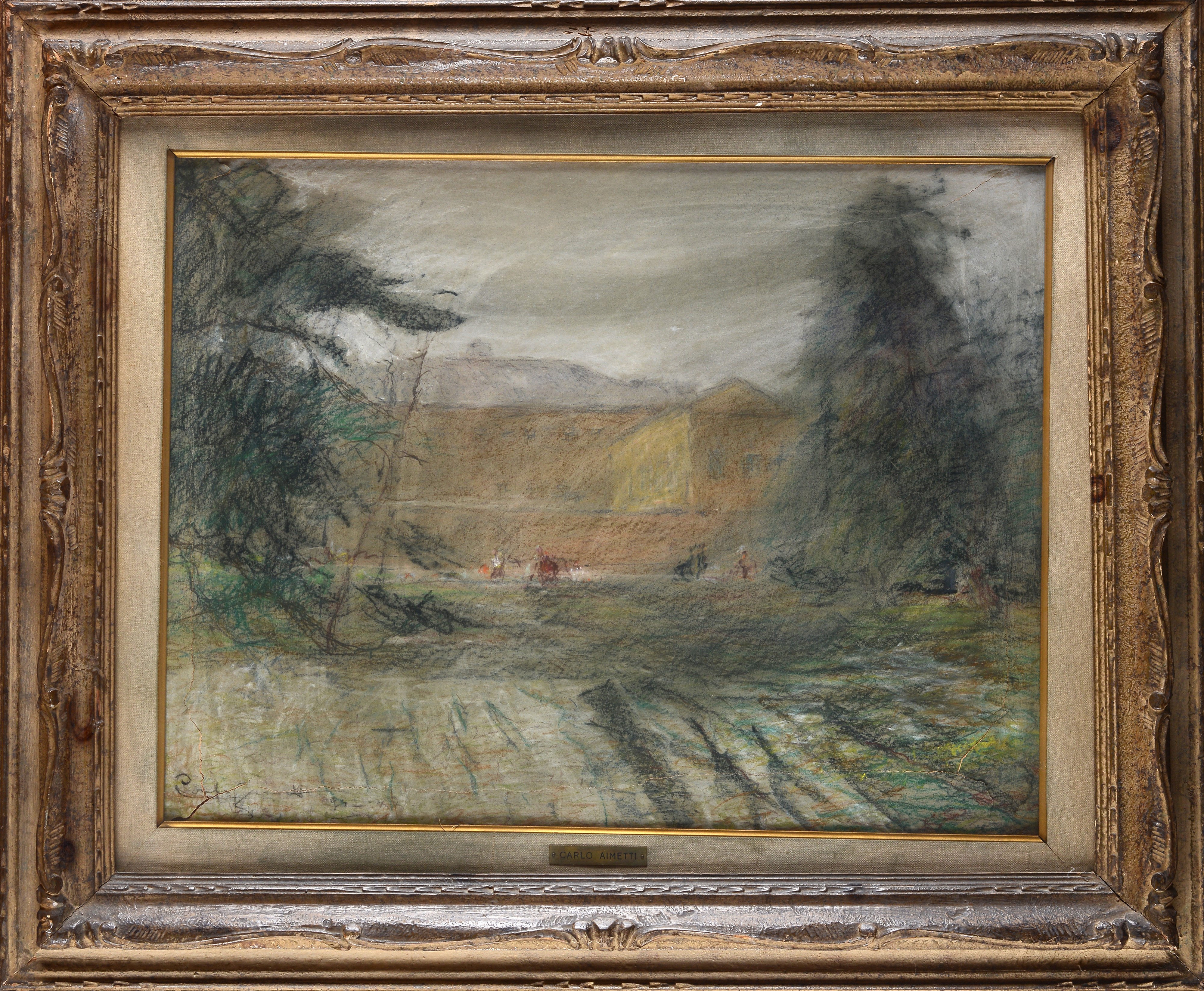 Carlo Aimetti - Paesaggio, tecnica mista su cartone