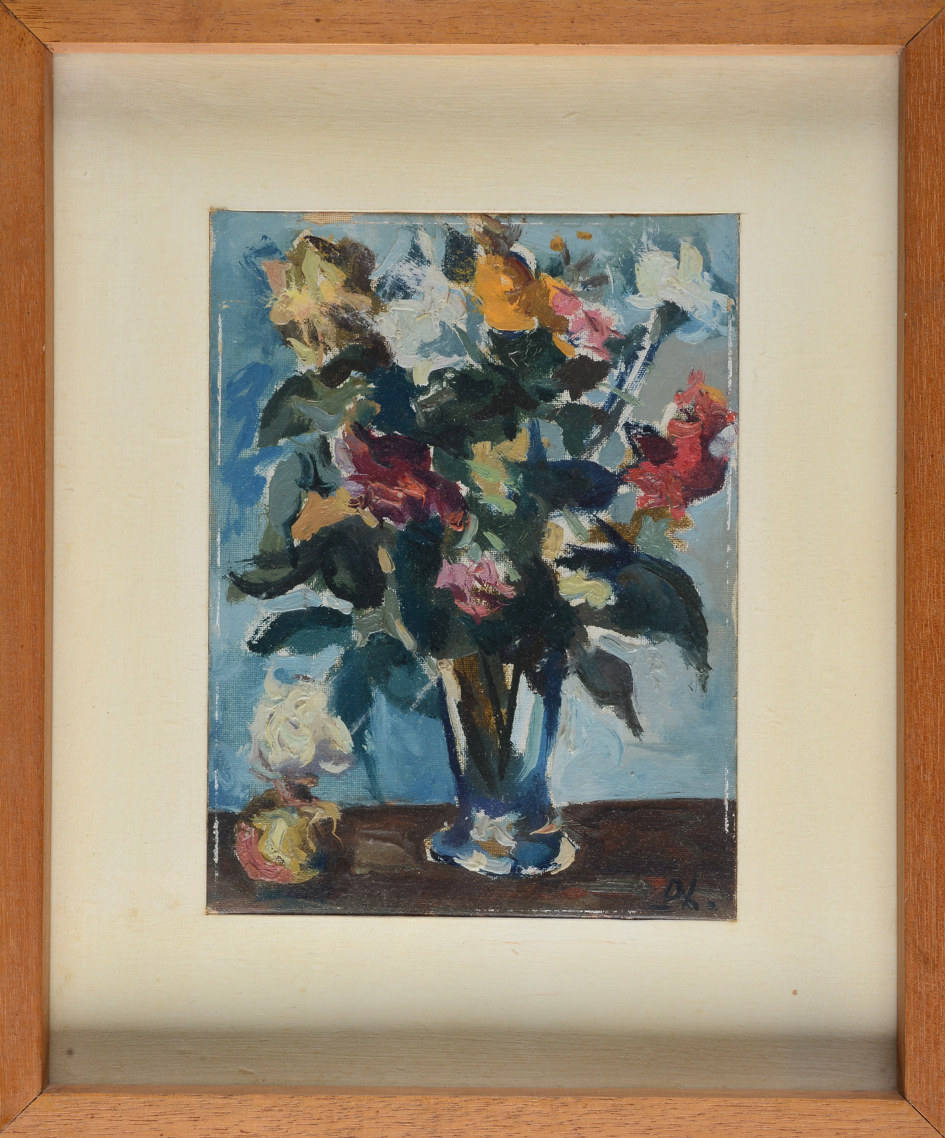 Dilvo Lotti - Vaso con fiori, olio su cartone telato