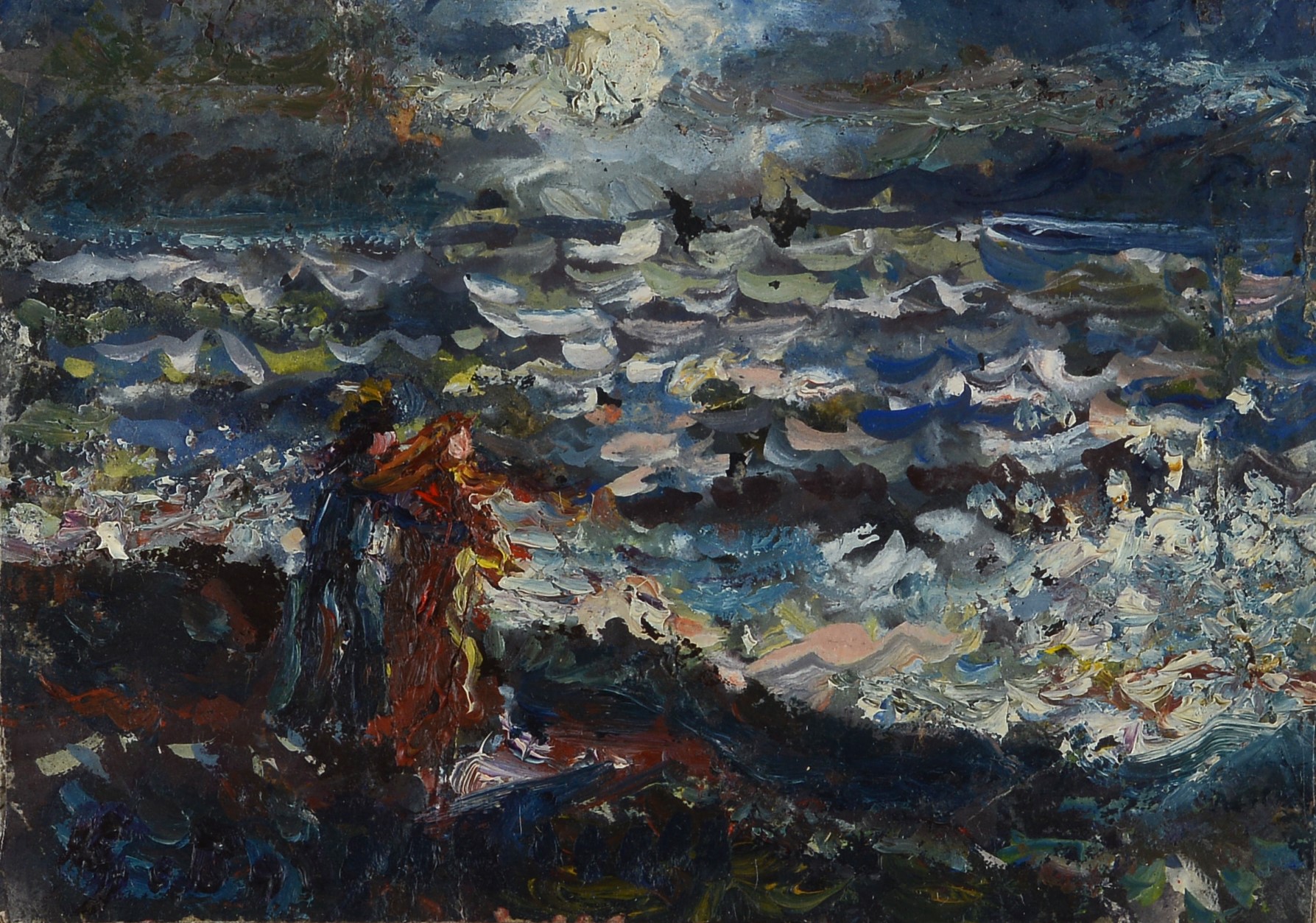 Guido Borgianni - Coppia di paesaggi con figure, olio su cartone telato
