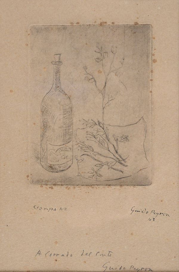 Guido Peyron - Bottiglia con ramo fiorito