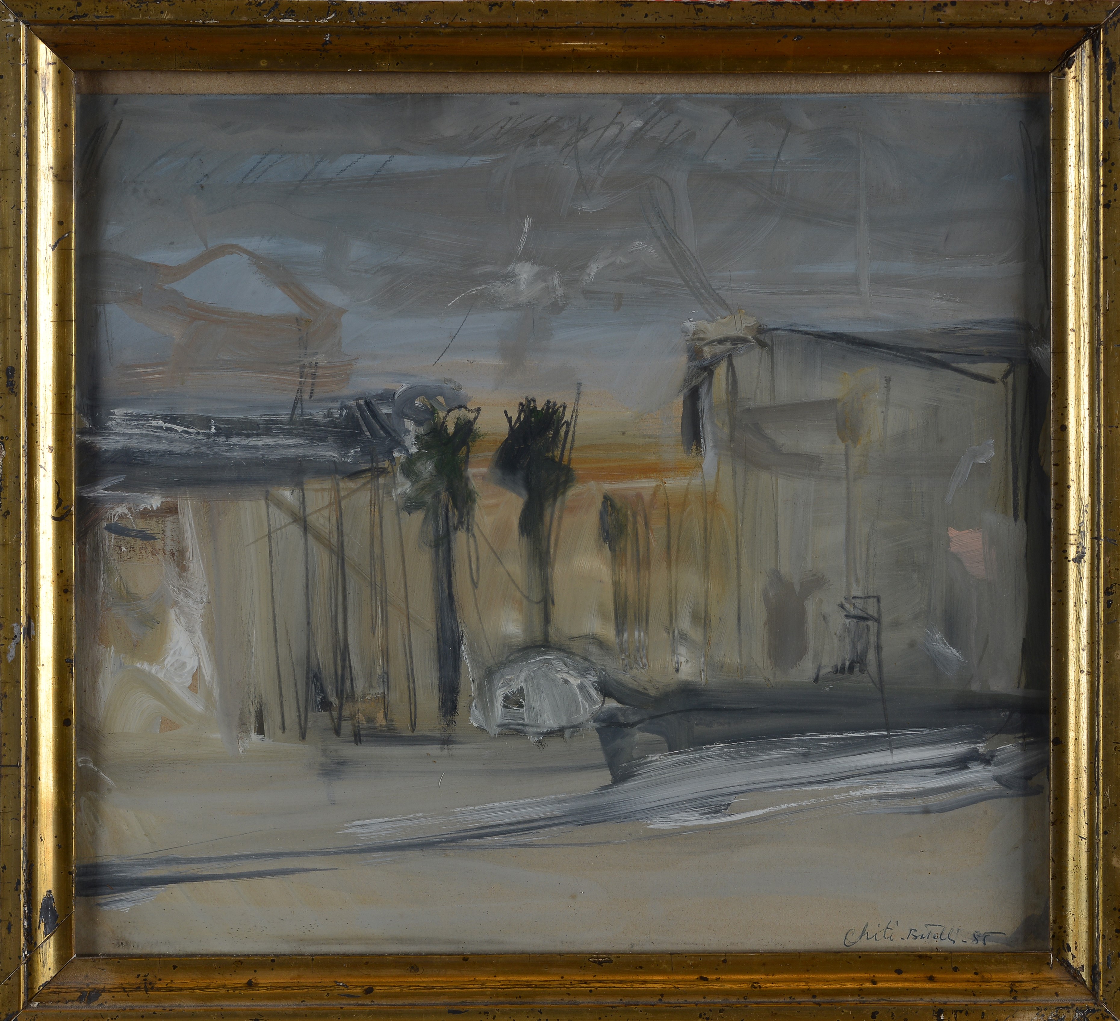 Folco Chiti Batelli - Paesaggio urbano, olio su cartone (1985)