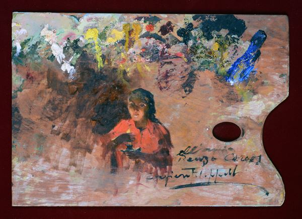 Cafiero Filippelli - Tavolozza con figura femminile e candela