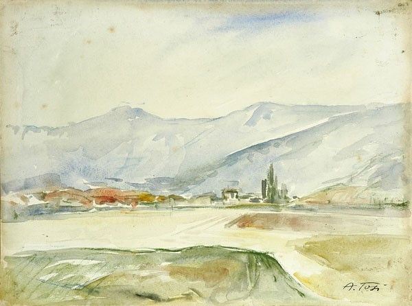 Attr. a Arturo Tosi : Paesaggio  - Acqaurello - Asta ARTE MODERNA E CONTEMPORANEA - Pananti Online