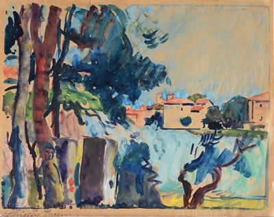 Paesaggio, tempera su carta