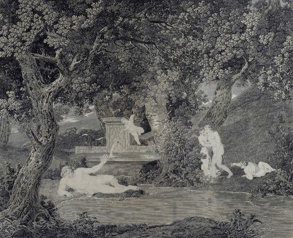 Anonimo, XIX Sec. - Giardino con Figure