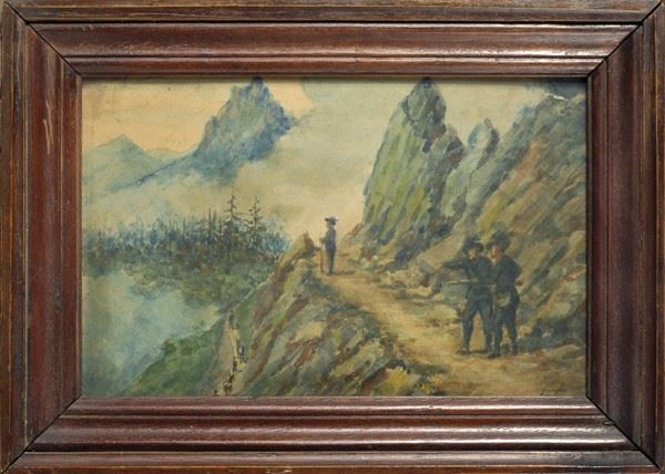 Anonimo, XIX Sec. - Alpini su Passo Montano