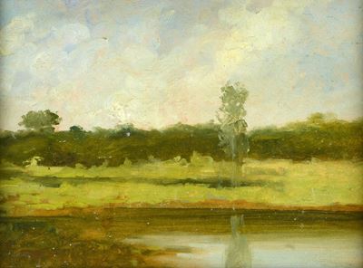Anonimo, Paesaggio, olio su cartone