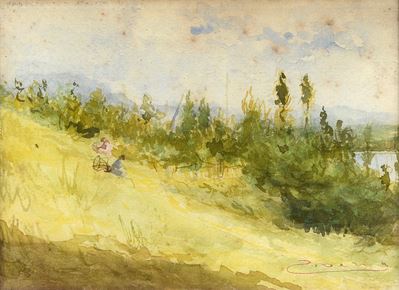 Paesaggio, acquarello su carta