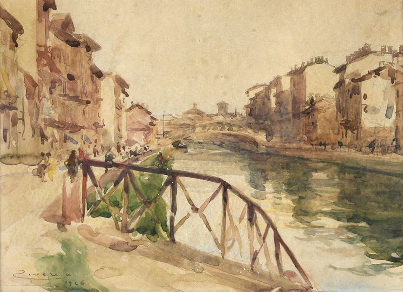 Umberto Ziveri - Canale di Venezia, acquerello su carta, 1946