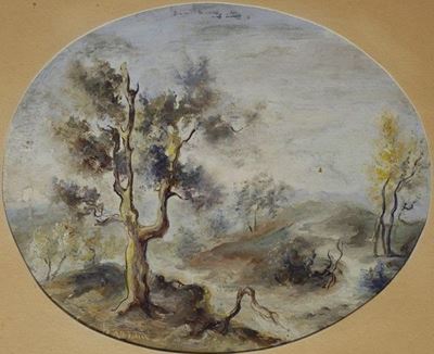 Paesaggio, olio su cartone