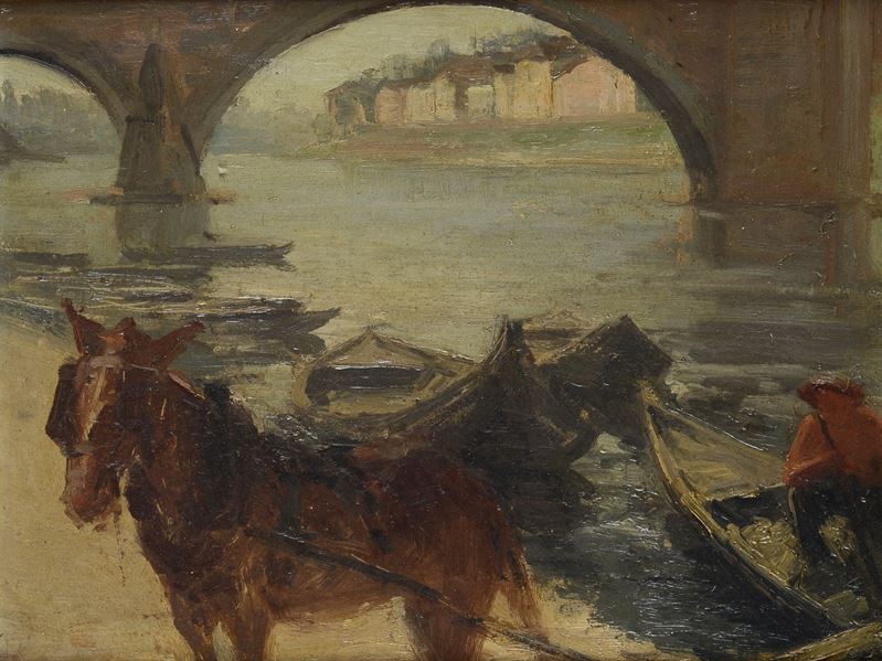 Anonimo, XIX Sec. - Anonimo, Cavallo, olio su cartone, cm 28x38, XIX secolo