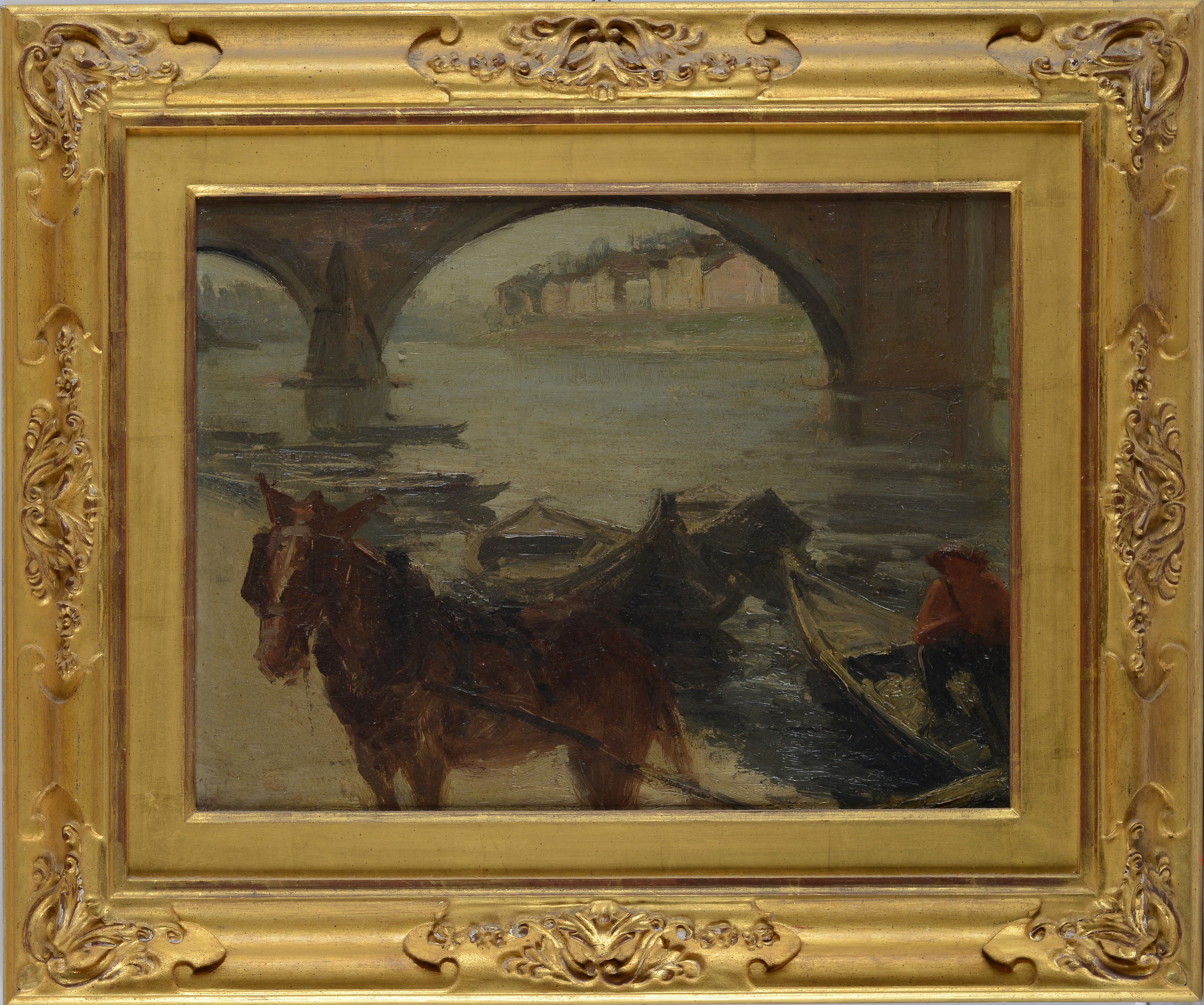 Anonimo, XIX Sec. - Anonimo, Cavallo, olio su cartone, cm 28x38, XIX secolo