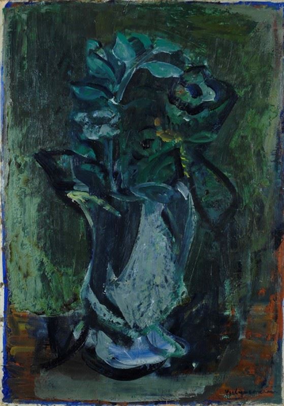 Ugo Capocchini - Brocca con fiori, olio su cartone