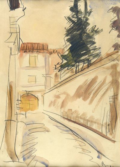 Strada - Acquerello su carta