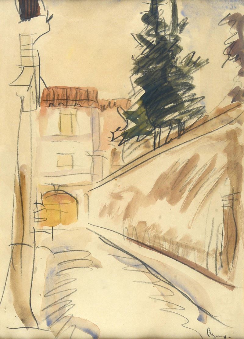 Enzo Pregno - Strada - Acquerello su carta