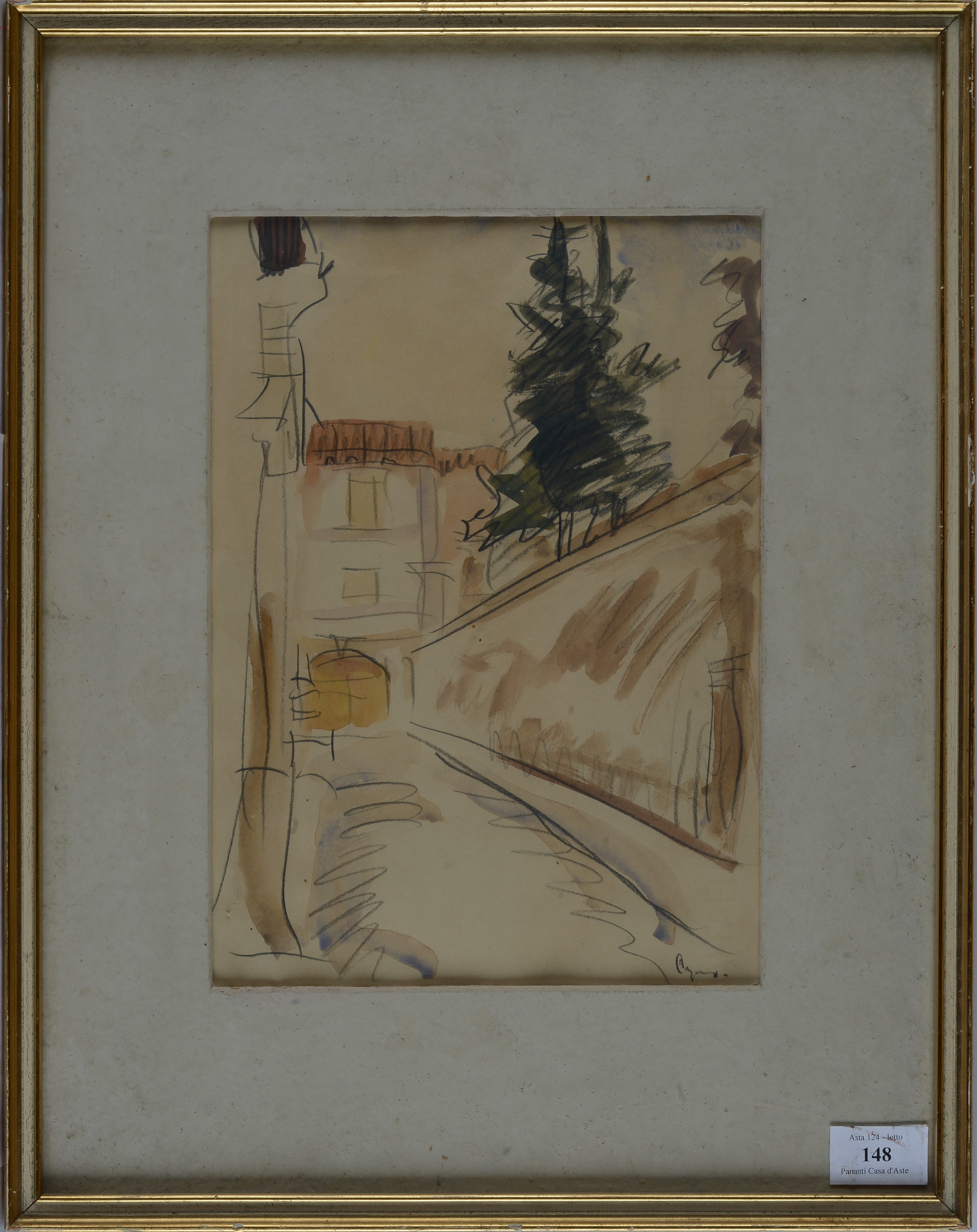 Enzo Pregno - Strada - Acquerello su carta