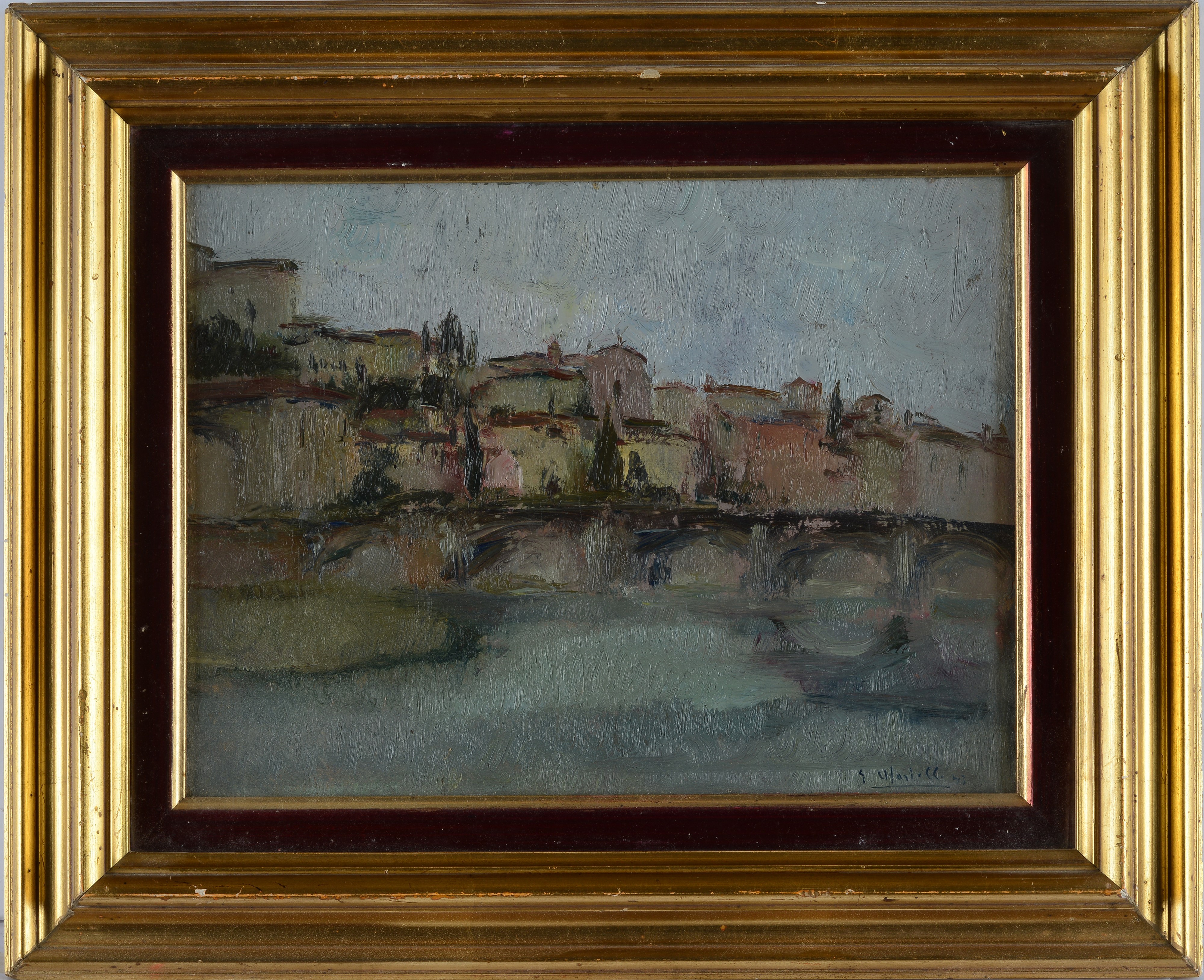 C. Martelli - Paesaggio con ponte, olio su compensato