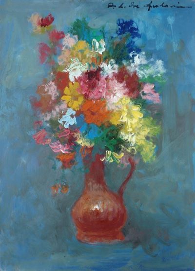 Vaso con fiori, olio su faesite