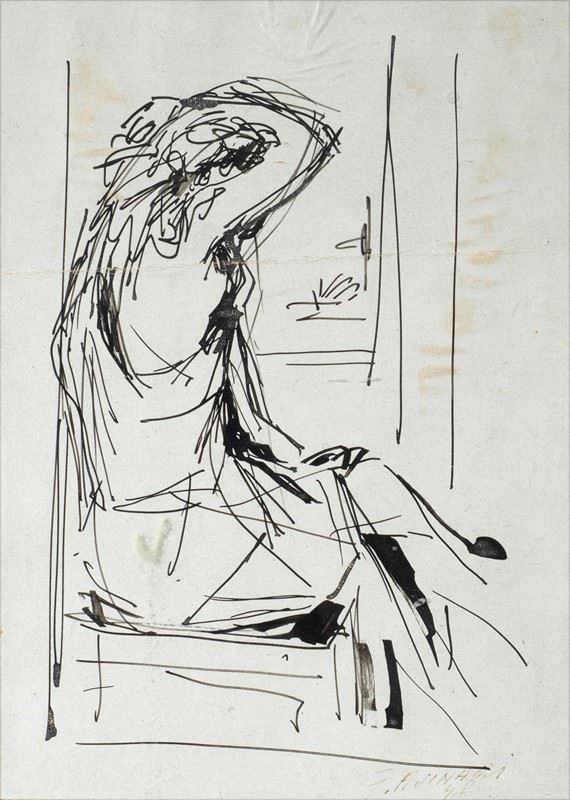 Franco   Asinari : Studio di figura  (1948)  - Pennarelli su carta - Asta ARTE MODERNA E CONTEMPORANEA - Pananti Online