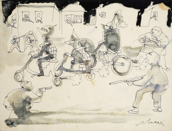 Mino Maccari - Cavalieri in motorino