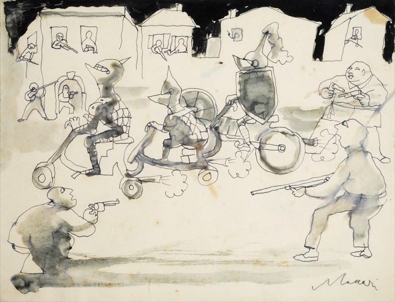Mino Maccari - Cavalieri in motorino