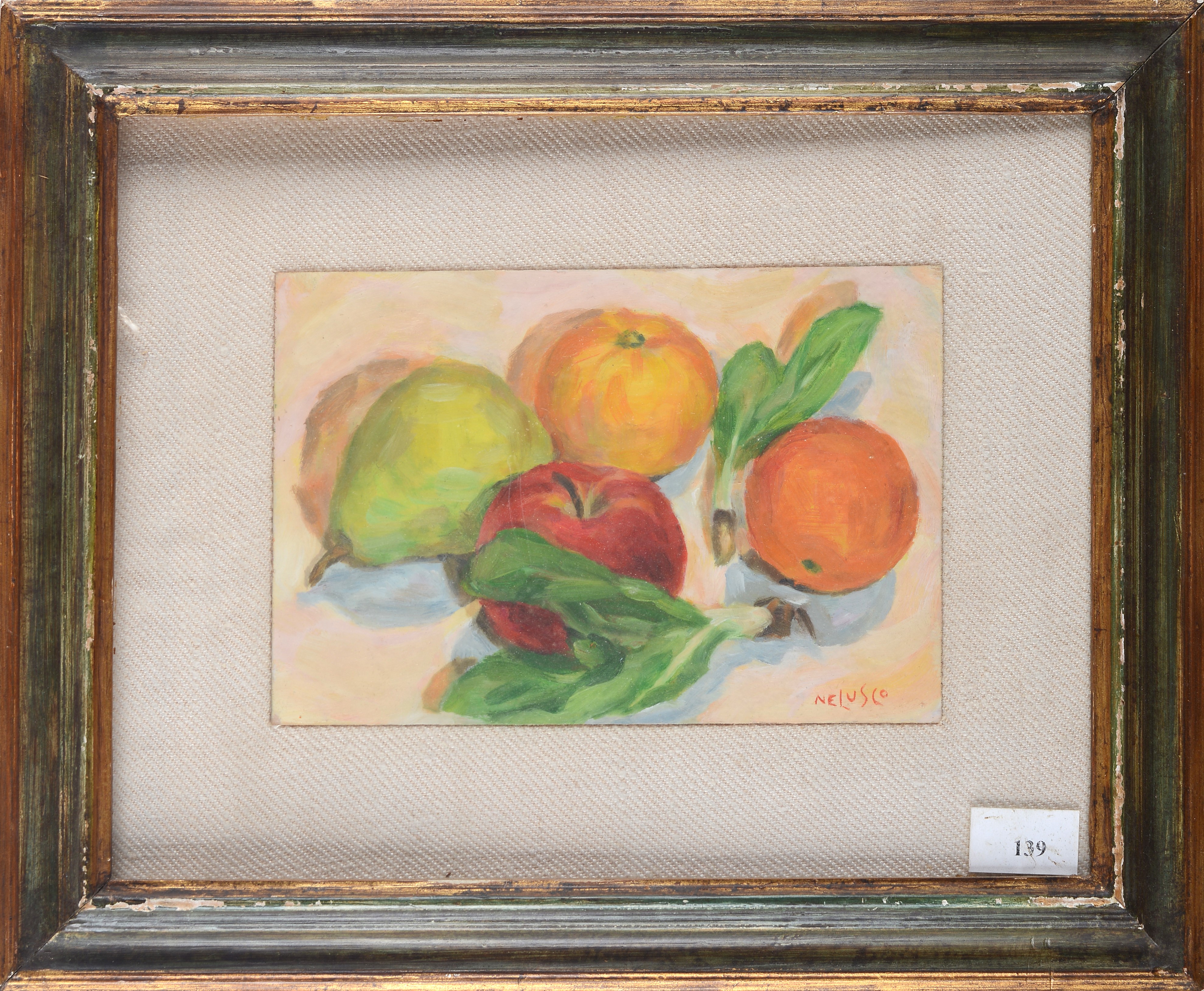 Nelusco Sarti - Frutta e verdura, olio su cartone