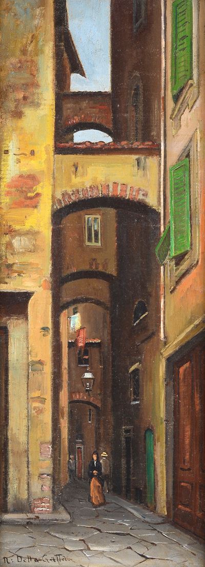 Vicolo, olio su tavola