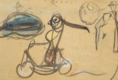 La bicicletta - Tecnica mista su cartoncino